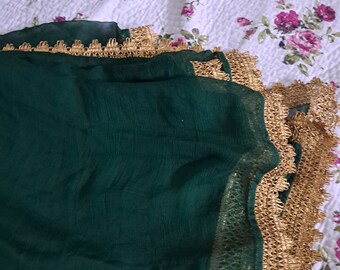 Bottle Green Georgette Dupatta with Lace