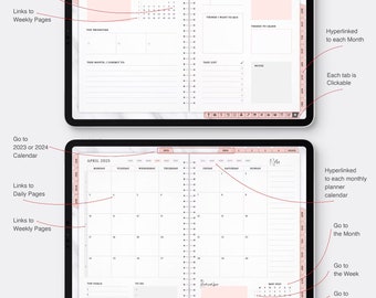 Pink 2023 2024 Mon Start Digital Planner, Goodnotes planner, Digital Planner Goodnotes, iPad planner,Digital journal, daily digital planner