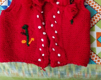 Handmade red color baby boy sweater