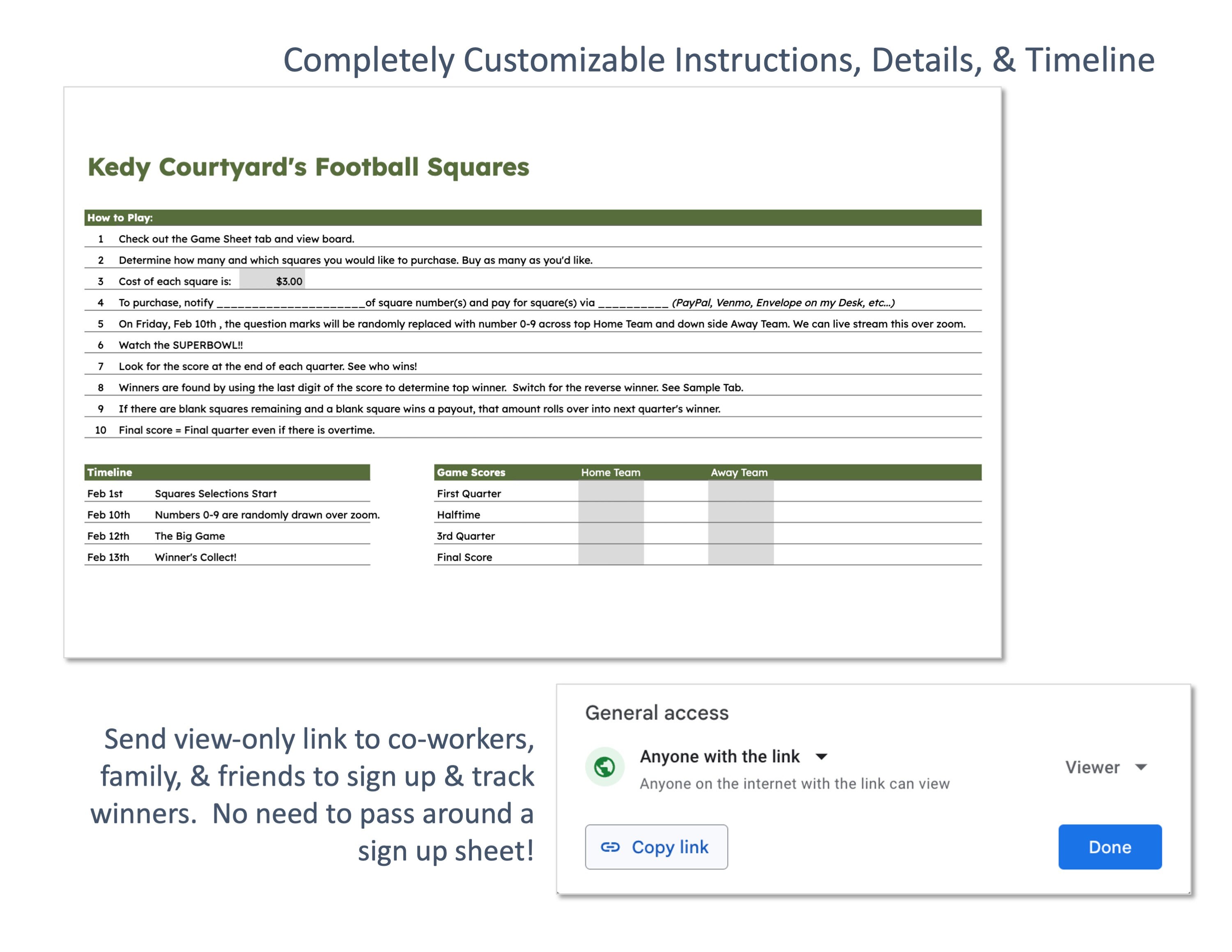 Football Squares Google Sheets Template Send Squares to Etsy