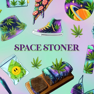 Space Stoner 420 Clipart, Marihuanna png, Cannabis digitale Aufkleber für digitales Journaling, Cannabis Blatt png, Unkraut Clipart, Bong png, Gelenk