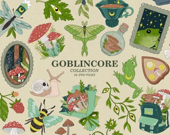 Goblincore clipart, Cottagecore green witch clipart, frog and toad printable sublimation design, digital stickers, digital journaling