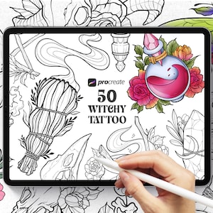 50 Witchy Tattoo Designs Procreate Stamp Brushes, Witch Procreate Stamps, Mystical Tattoo Procreate Brushes, Witchy Procreate stamp bundle