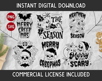 Creepy Christmas SVG/PNG files, Gothic Christmas svg, Scary Christmas svg, Spooky Christmas svg, Skeleton Christmas file, Hexmas svg