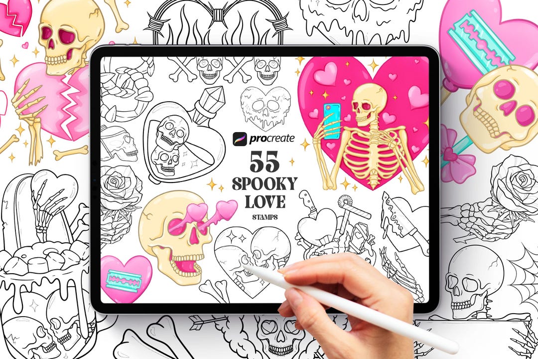 50 Spooky Love Tattoo Designs Procreate Stamp Brushes, Goth Procreate ...