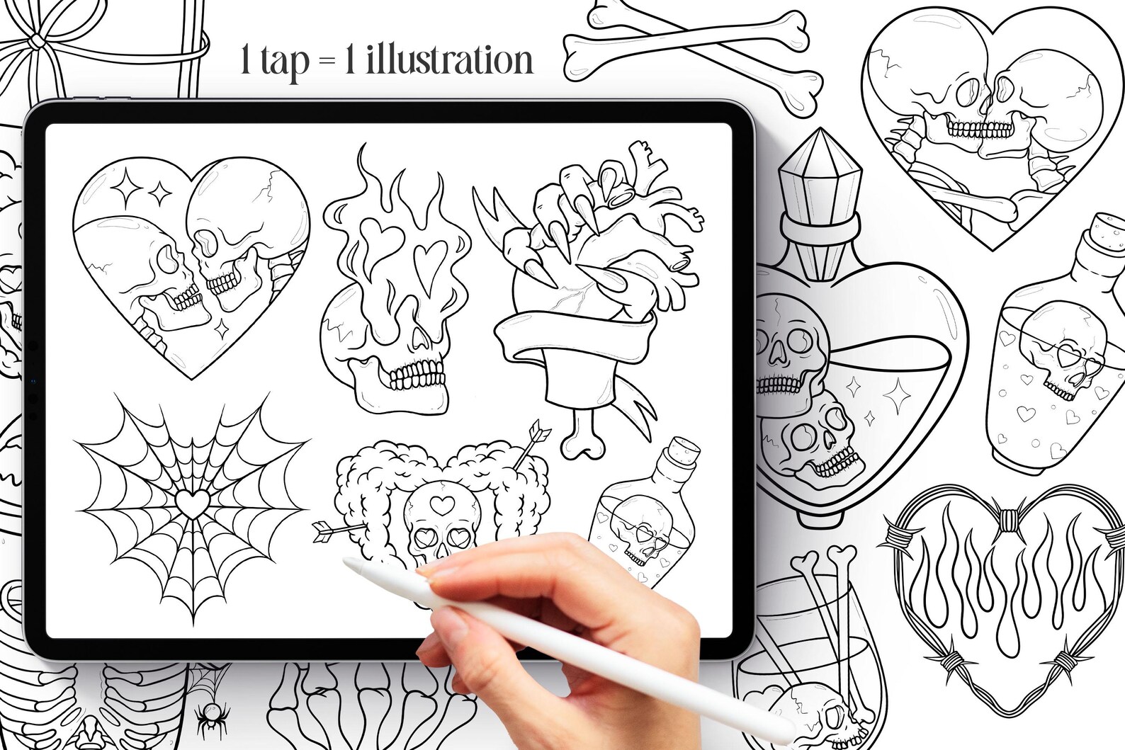 50 Spooky Love Tattoo Designs Procreate Stamp Brushes, Goth Procreate ...