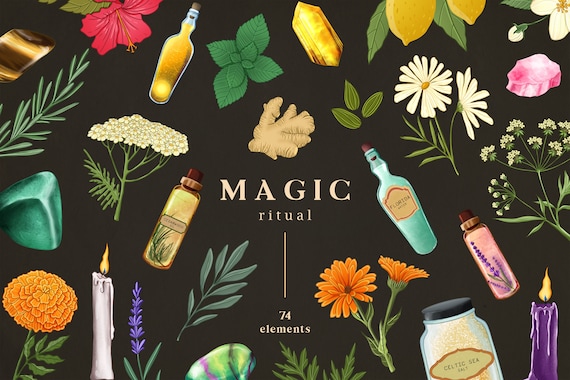 Magic ritual clipart, Witchcraft clipart, Wicca clipart, Witch clipart, Herb clipart, Stone clipart, Witchy clipart for digital planner