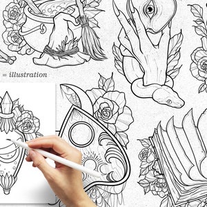 50 Witchy Tattoo Designs Procreate Stamp Brushes, Witch Procreate ...