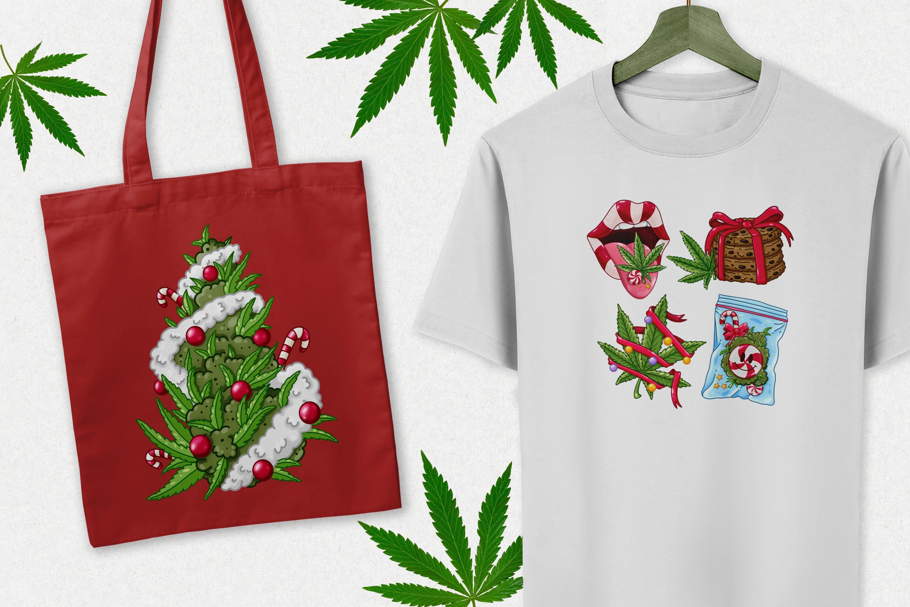 Christmas Cannabis Clipart, Weed Christmas Png, Cannabis Wreath Png