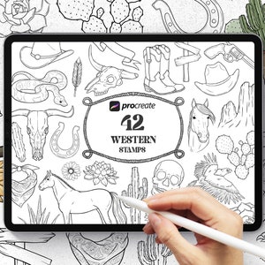 Western Procreate Stamp, Western Procreate Brush, Wild West Procreate stamp, Cowboy Procreate Stamp, Tattoo Procreate stamp, Boho Procreate