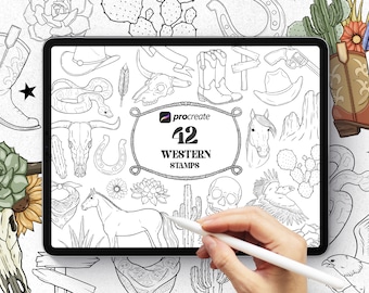 Western Procreate Stamp, Western Procreate Brush, Wild West Procreate stamp, Cowboy Procreate Stamp, Tattoo Procreate stamp, Boho Procreate