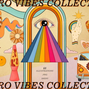 Retro vibes clipart, 70&#39;s clipart, Groovy digital sticker, Psychedelic art, Hippie  clipart, Retro digital stickers, Daisy smiley face png