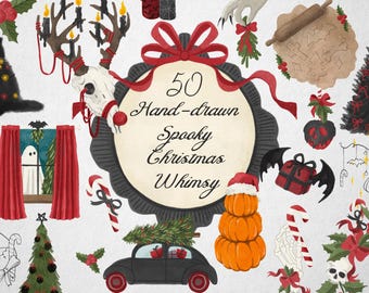 Hand-drawn Spooky Christmas Whimsy PNG, Creepy Christmas PNG, Gothic Christmas Clipart, Witchy Christmas PNG files, Spooky Christmas png
