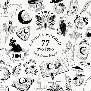Celestial and Witchcraft SVG/PNG Bundle 77 designs, Mystical SVG bundle, Witchcraft svg, Witch svg, Magic svg, Gothic svg, Wicca svg