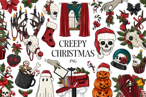 Creepy Christmas PNG, Gothic Christmas Clipart, Alternative Dark Christmas, Witchy Christmas PNG files, Spooky Christmas, sublimation art
