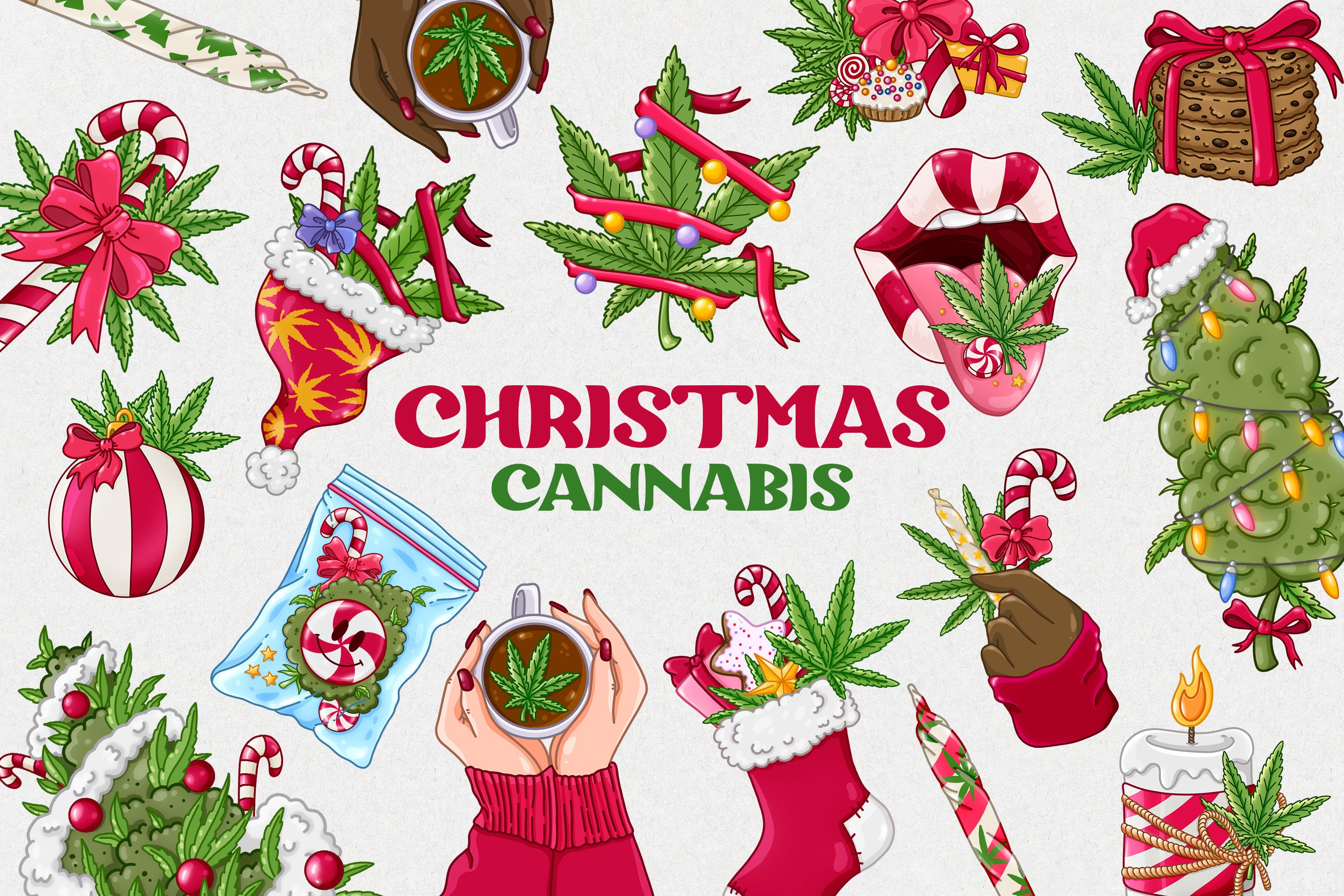 Christmas Cannabis Clipart, Weed Christmas Png, Cannabis Wreath Png