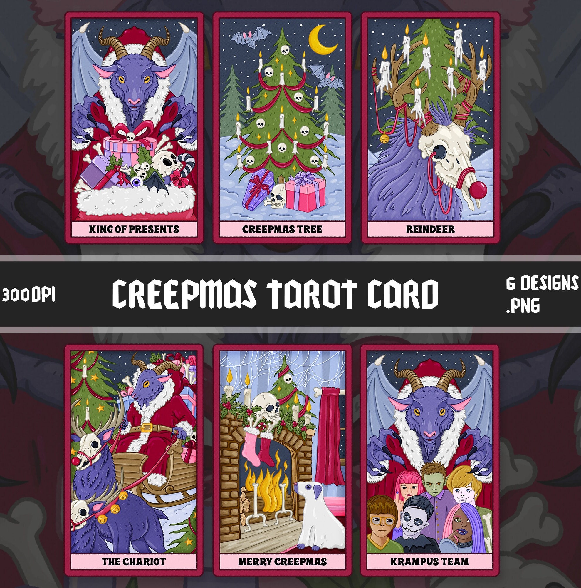 Creepy Christmas Tarot Card PNG, Pastel Goth Christmas Clipart