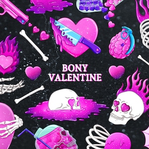 Spooky Valentine clipart, Creepy Valentine, Skeleton Valentine clipart, Valentine&#39;s Day clipart, Pastel Goth clipart, Skull valentine PNG