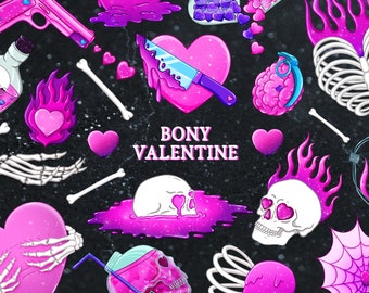 Spooky Valentine clipart, Creepy Valentine, Skeleton Valentine clipart, Valentine's Day clipart, Pastel Goth clipart, Skull valentine PNG