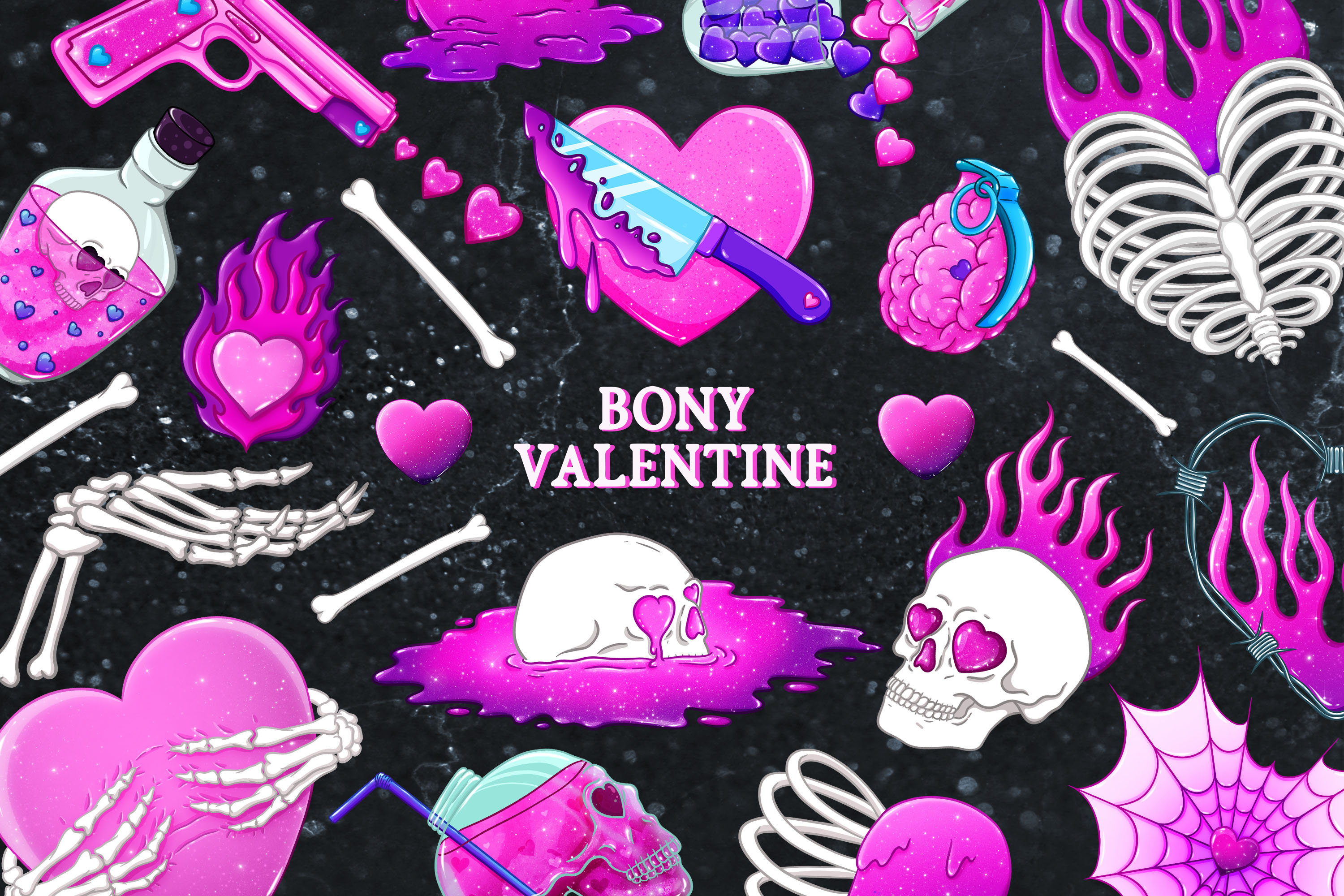 Spooky Valentine Clipart, Creepy Valentine, Skeleton Valentine Clipart