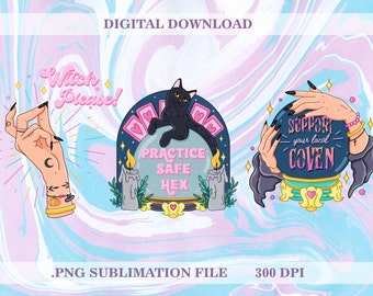 Diseños de sublimación Pastel Witchy, imágenes prediseñadas Witchy, archivo png gótico pastel, Halloween gótico pastel, Planificador digital Witchy, Lindos diseños brujos