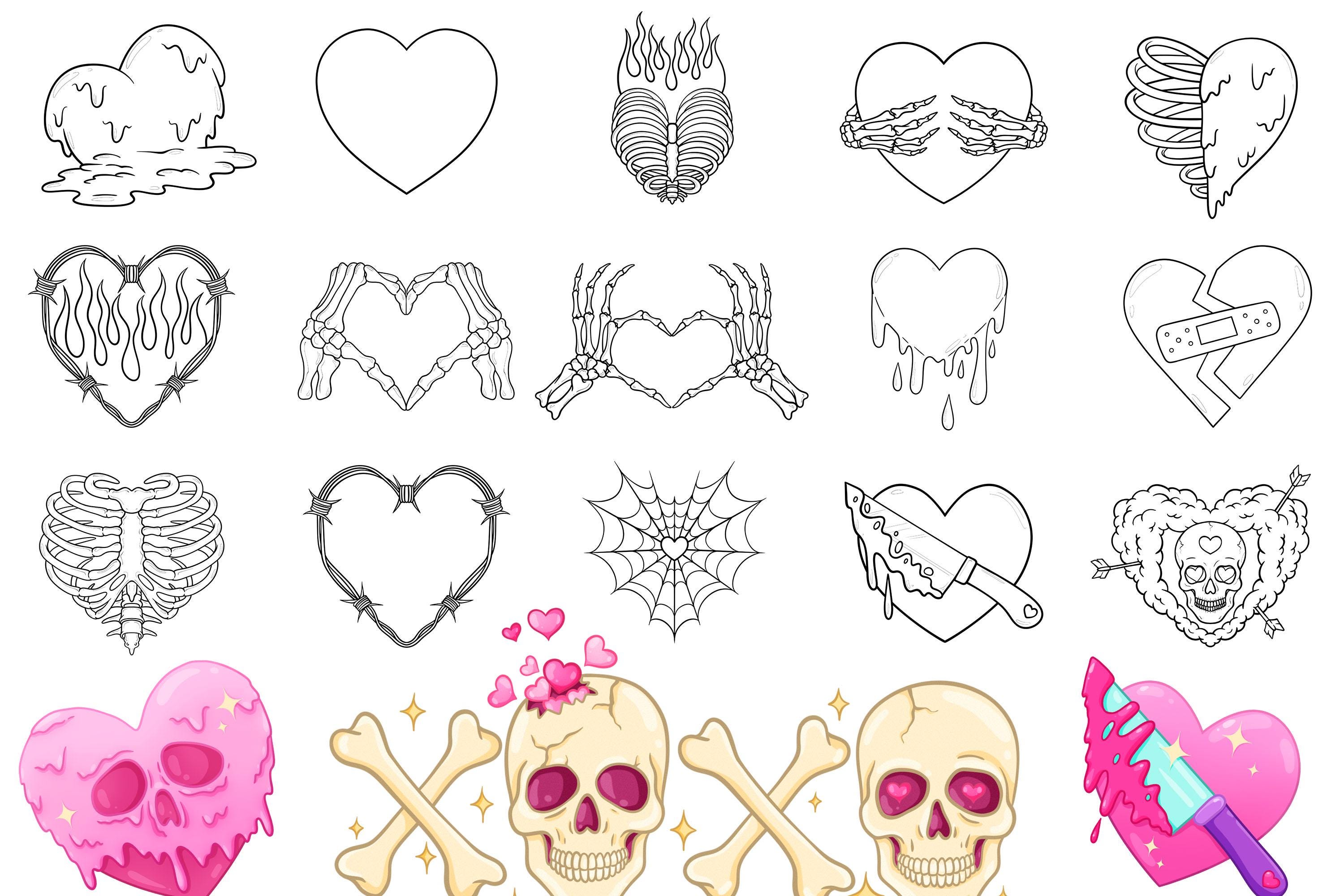 50 Spooky Love Tattoo Designs Procreate Stamp Brushes, Goth Procreate ...