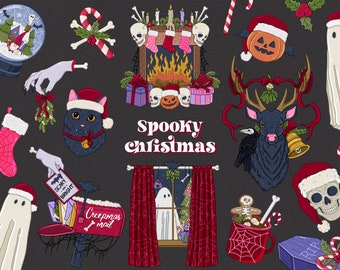 Spooky Christmas clipart, Creepy Gothic Christmas PNG files, Dark Witchy Christmas PNG, Gothic Sublimation art, Dead Santa, Digital download