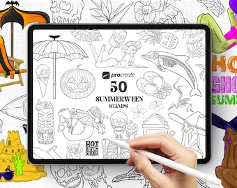 SUMMERWEEN Procreate stamps, Spooky Procreate Stamps, Witch Procreate stamps, Procreate brush, Procreate Halloween, Summerween PNG