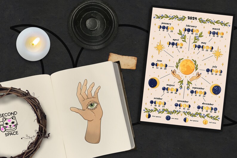 Printable Moon Calendar 2024, Printable Lunar Calendar 2024, Moon