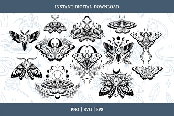 Celestial Butterfly and Moth SVG/PNG/EPS file, Luna Moth Svg, Boho Moth Svg, Moon Moth Svg, Celestial svg, Magic svg, Mystical Moth svg