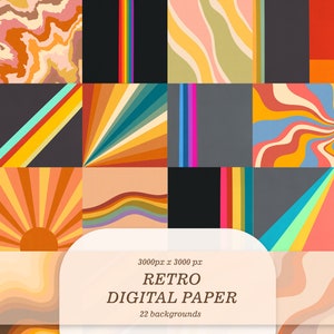 Retro digital paper, Retro background, Groovy digital paper, Retro clipart, 70&#39;s background, 60&#39;&#39;s background, Hippie  background, Vintage