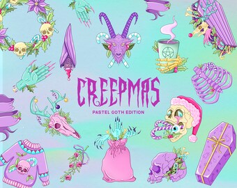 Pastel Goth Creepy Christmas clipart, Alternative Gothic Christmas PNG files, Pastel Goth Sublimation art, Digital download