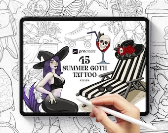 Summer Goth Procreate stamps, Spooky Procreate Stamps, Witch Procreate stamps, Procreate brush, Procreate Halloween, Summerween PNG