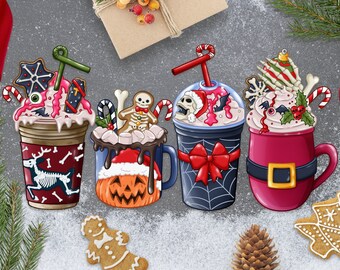 Creepy Christmas coffee, Coffee cups PNG, Spooky Christmas sublimation design, Coffee sublimation PNG, Christmas drink PNG, Goth Christmas