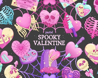 Pastel Goth Spooky Valentine's Day PNG file, Creepy Valentine clipart, Pastel Goth clipart, Skull Valentine Png, Skeleton Valentine clipart