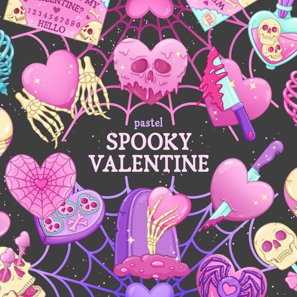 Pastel Goth Spooky Valentine's Day PNG file, Creepy Valentine clipart, Pastel Goth clipart, Skull Valentine Png, Skeleton Valentine clipart