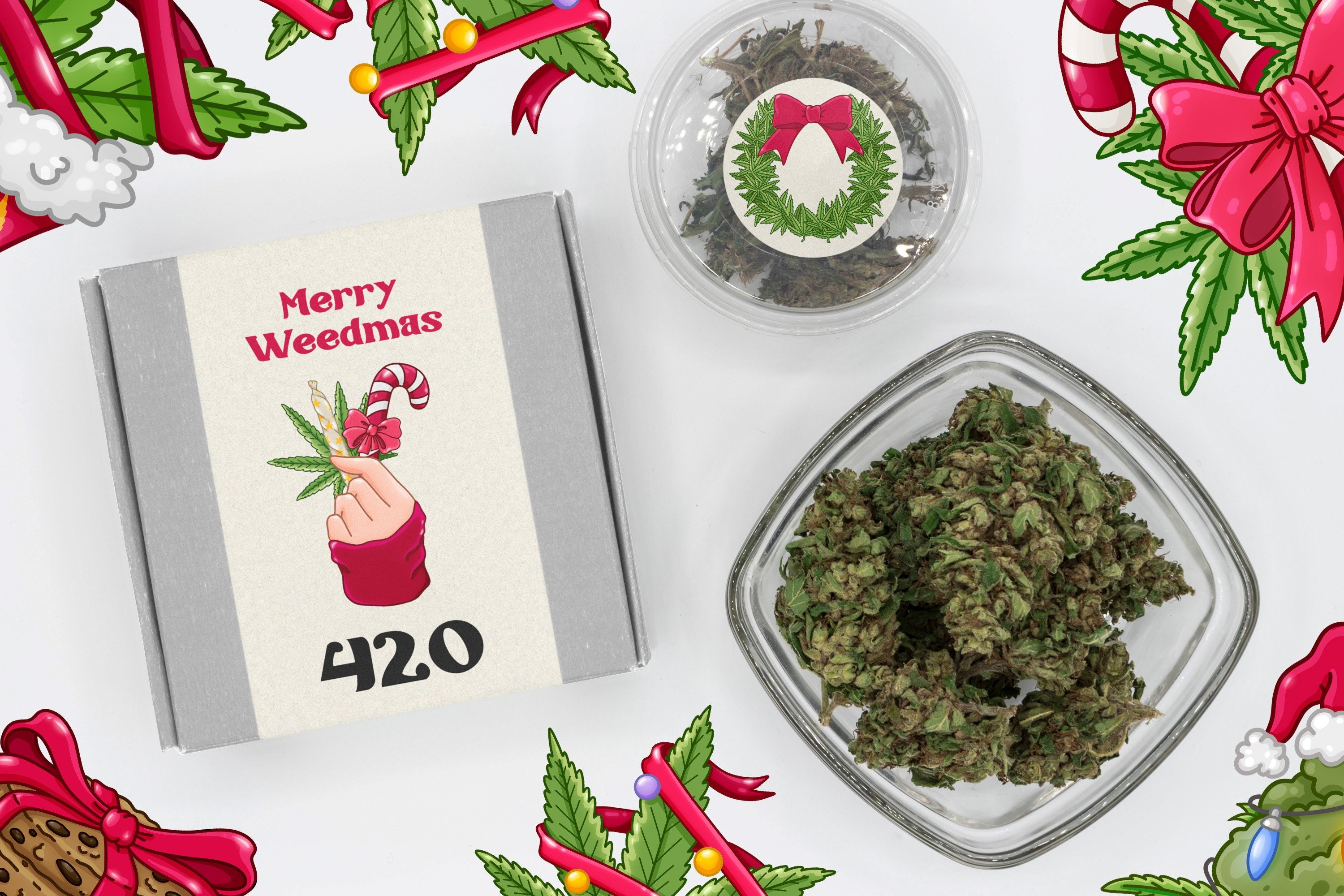 Christmas Cannabis Clipart, Weed Christmas Png, Cannabis Wreath Png