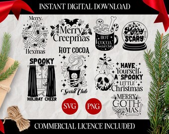 Creepy Christmas SVG/PNG files, Gothic Christmas svg, Scary Christmas svg, Spooky Christmas svg, Skeleton Christmas file, Hexmas svg