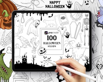 Halloween Procreate stamps, Spooky Procreate Stamps, Witch Procreate stamps, Procreate brush, Procreate Halloween, Procreate bundle