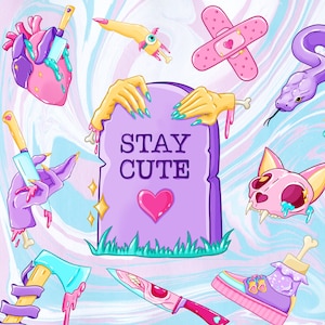 Stay cute pastel goth clipart, Creepy and Cute digital stickers, Spooky clipart, Printable digital download, Girl power Pastel goth clipart