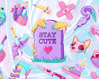 Manténgase lindo clipart gótico pastel, pegatinas digitales espeluznantes y lindas, imágenes prediseñadas espeluznantes, descarga digital imprimible, clipart gótico pastel Girl power