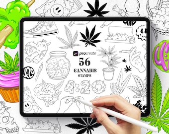 Procreate Cannabis stamp brushes, Weed Procreate stamp, Stoner Procreate stamp, Marijuana Procreate stamp, Weed Leaves Procreate stamps