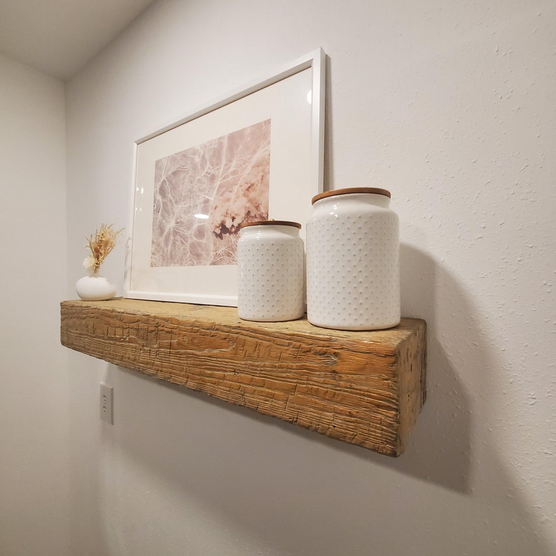 Floating Mantel, Floating Shelf, Rustic Beam, Distressed Wood, Modern ...