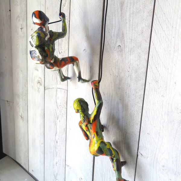 Rock Climbing Art, set of 2, one man and one woman, resin, multi colored, gift for couple, outdoor lover, hiker, climber