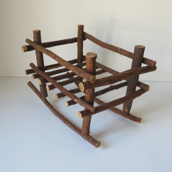 Primitive Vintage Twig and Branch Wood Doll Cradle, Handcrafted Rustic Doll Furniture