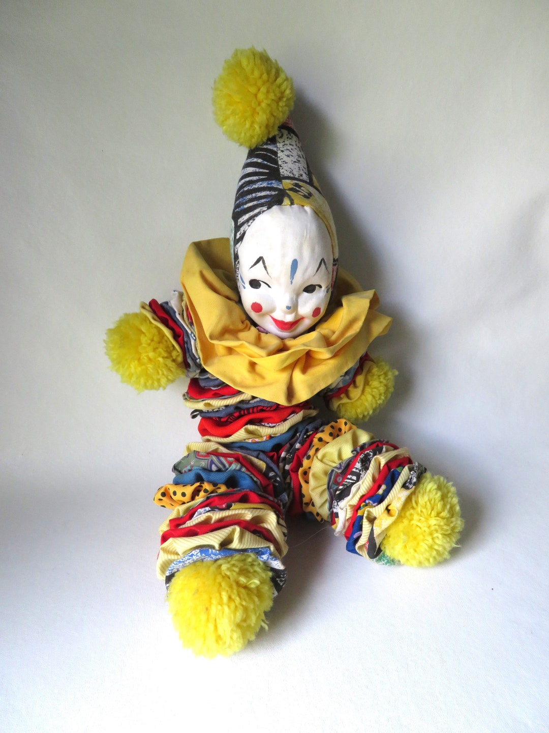 Vintage Yo Yo Clown Rag Doll Clown Doll With Fabric Yoyos Etsy