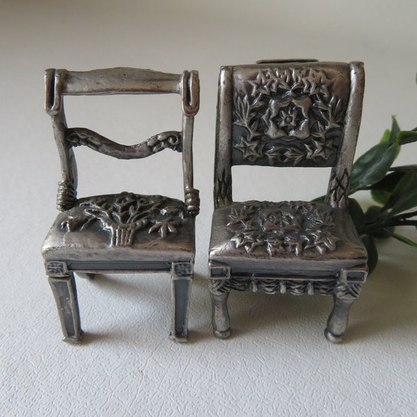 Pewter Dollhouse Chairs, Set of 2, Vintage, Antique, Six Trees Ltd.