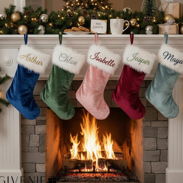 Embroidered Xmas Stockings, 2026 Matching Family Christmas Stockings, Xmas Decor, Holiday Stockings, Fireplace Mantel Decor, Christmas Socks
