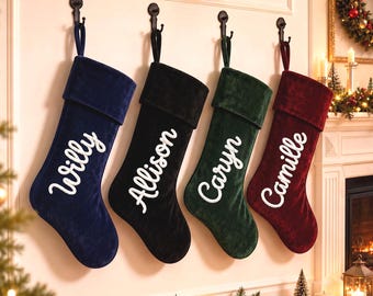 Custom Velvet Christmas Stockings, Personalized Christmas Stocking with name, Secret Santa Gift, Christmas Family Stockings, Xmas Stockings
