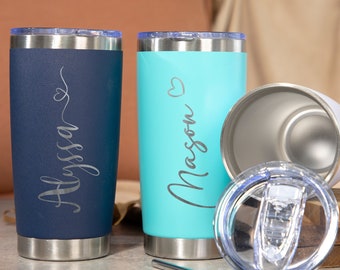 Personalised 20oz Travel Tumbler, Laser Engraved Tumbler, Custom Name Cups, Monogrammed Tumbler, Family Tumbler, Gift for her, Gift for him